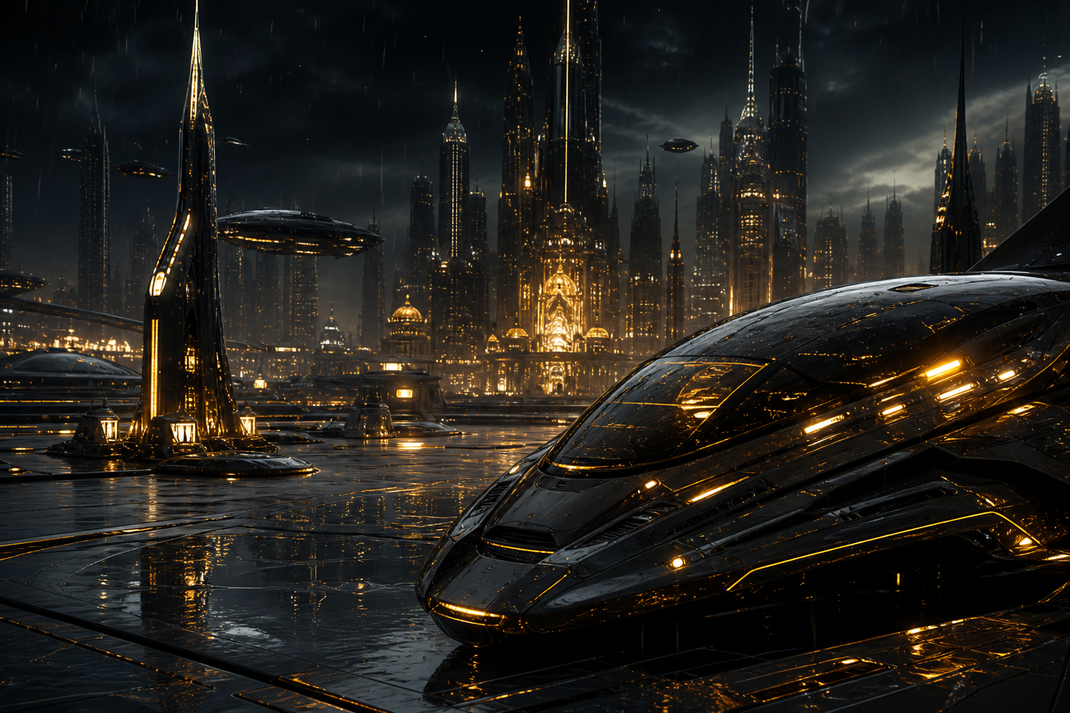 Epic Science Fiction City With Flying Vehicles Cinematic Style Movie Wallpaper  1 4K
