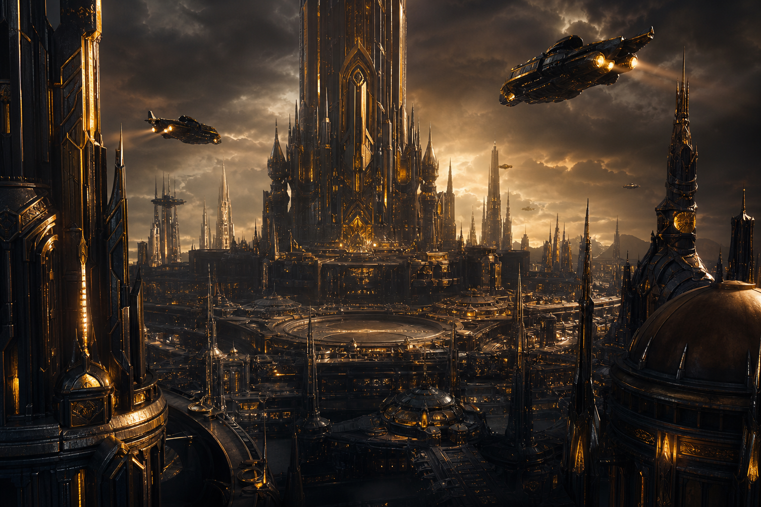 Epic Science Fiction City With Flying Vehicles Cinematic Style Movie Wallpaper  1 4K