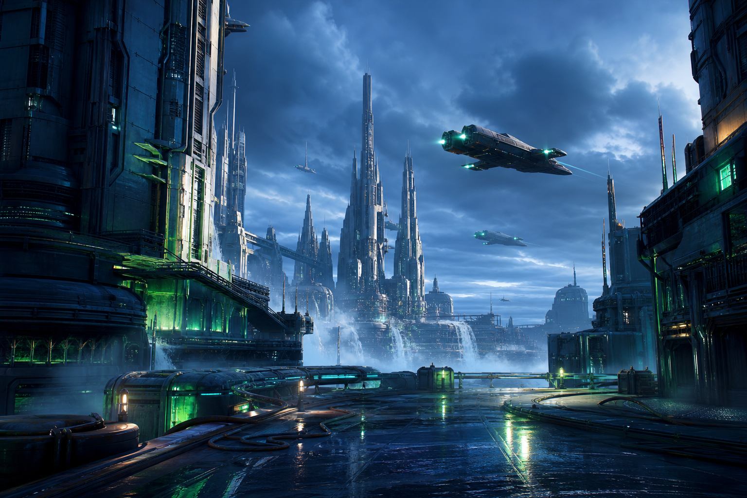 Epic Science Fiction City With Flying Vehicles Cinematic Style Movie Wallpaper  1 4K