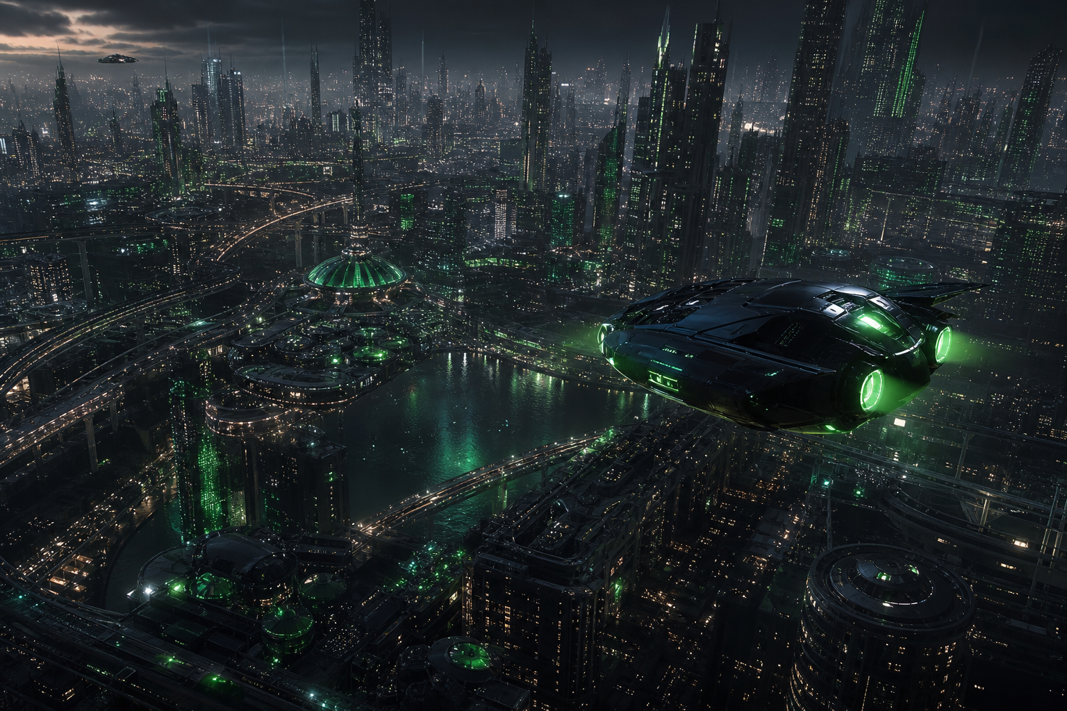 Epic Science Fiction City With Flying Vehicles Cinematic Style Movie Wallpaper  1 4K