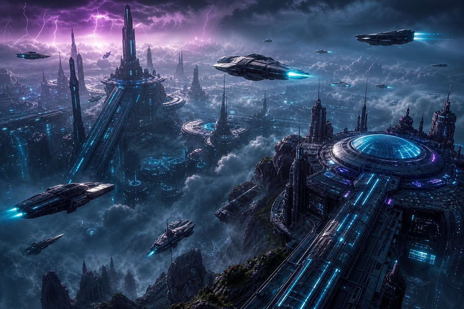 Epic Science Fiction City With Flying Vehicles Cinematic Style Movie Wallpaper  1 4K