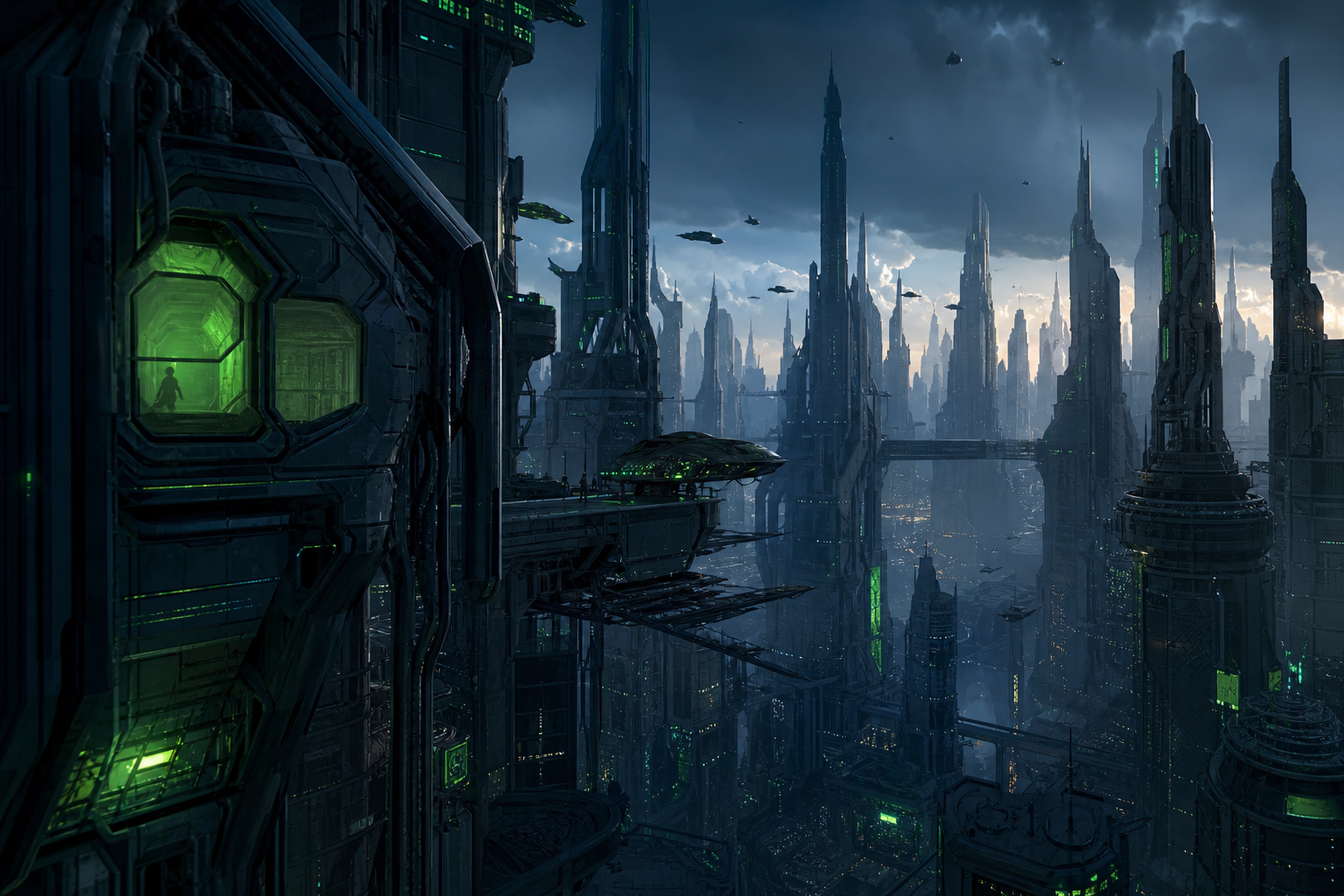 Epic Science Fiction City With Flying Vehicles Cinematic Style Movie Wallpaper  1 4K