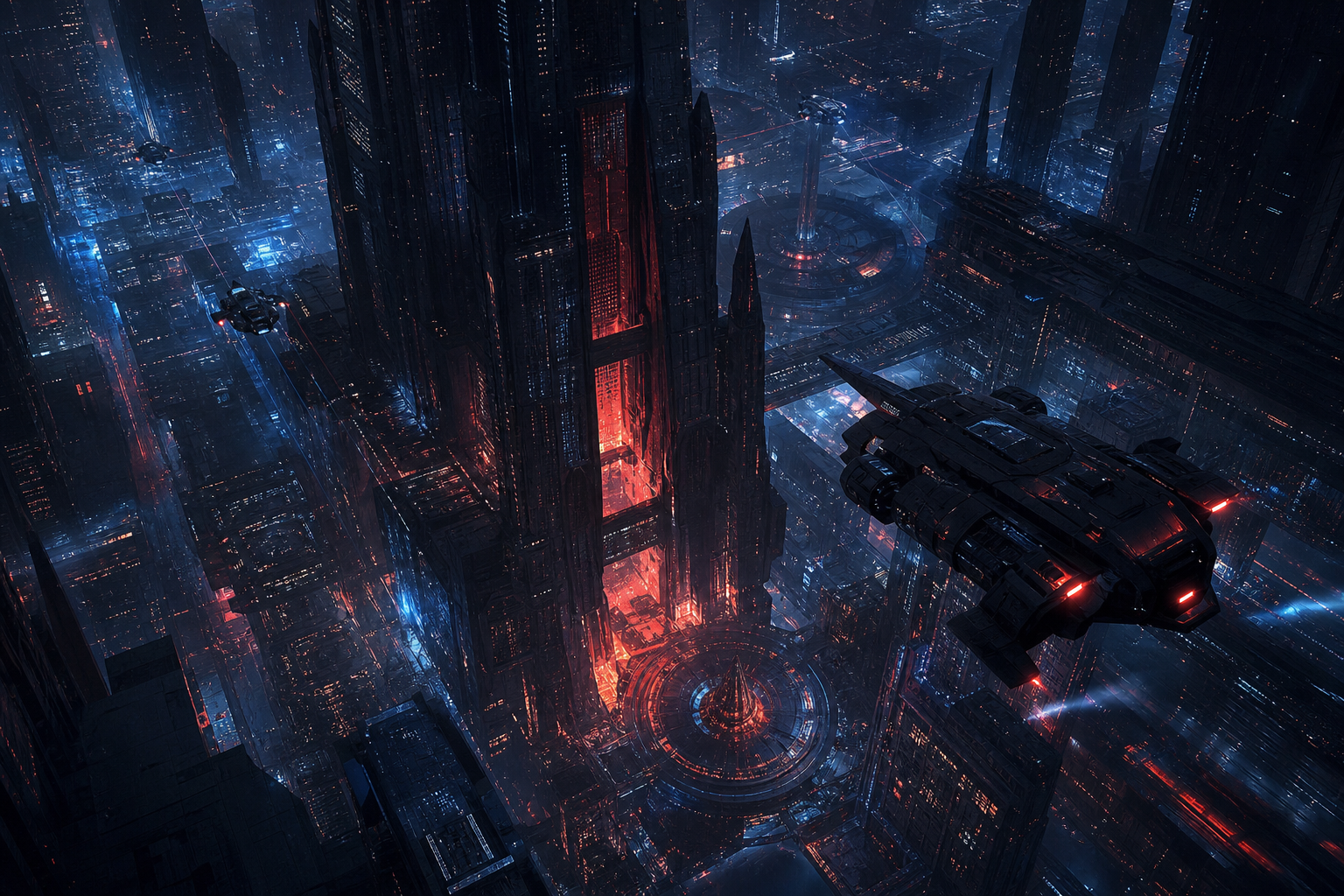Epic Science Fiction City With Flying Vehicles Cinematic Style Movie Wallpaper  1 4K
