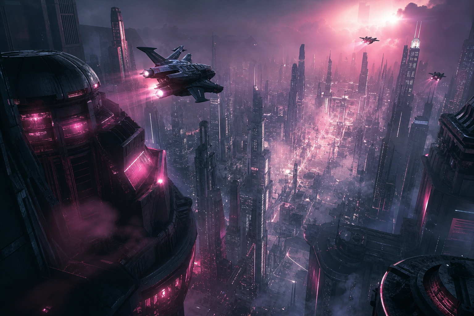 Epic Science Fiction City With Flying Vehicles Cinematic Style Movie Wallpaper  1 4K