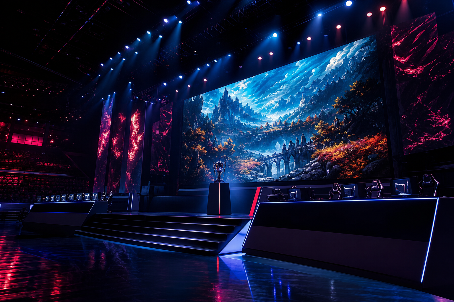 Esports Stage With Dramatic Lighting Gaming Wallpaper  16 4K