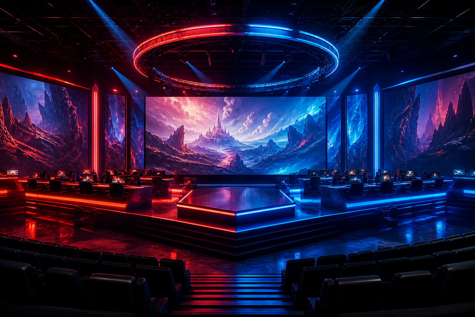 Esports Stage With Dramatic Lighting Gaming Wallpaper  6 4K