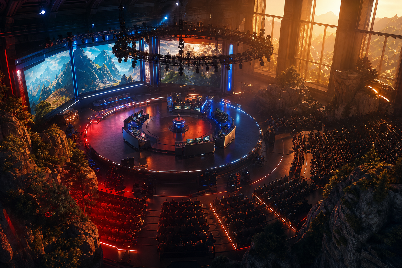 Esports Stage With Dramatic Lighting Gaming Wallpaper  6 4K