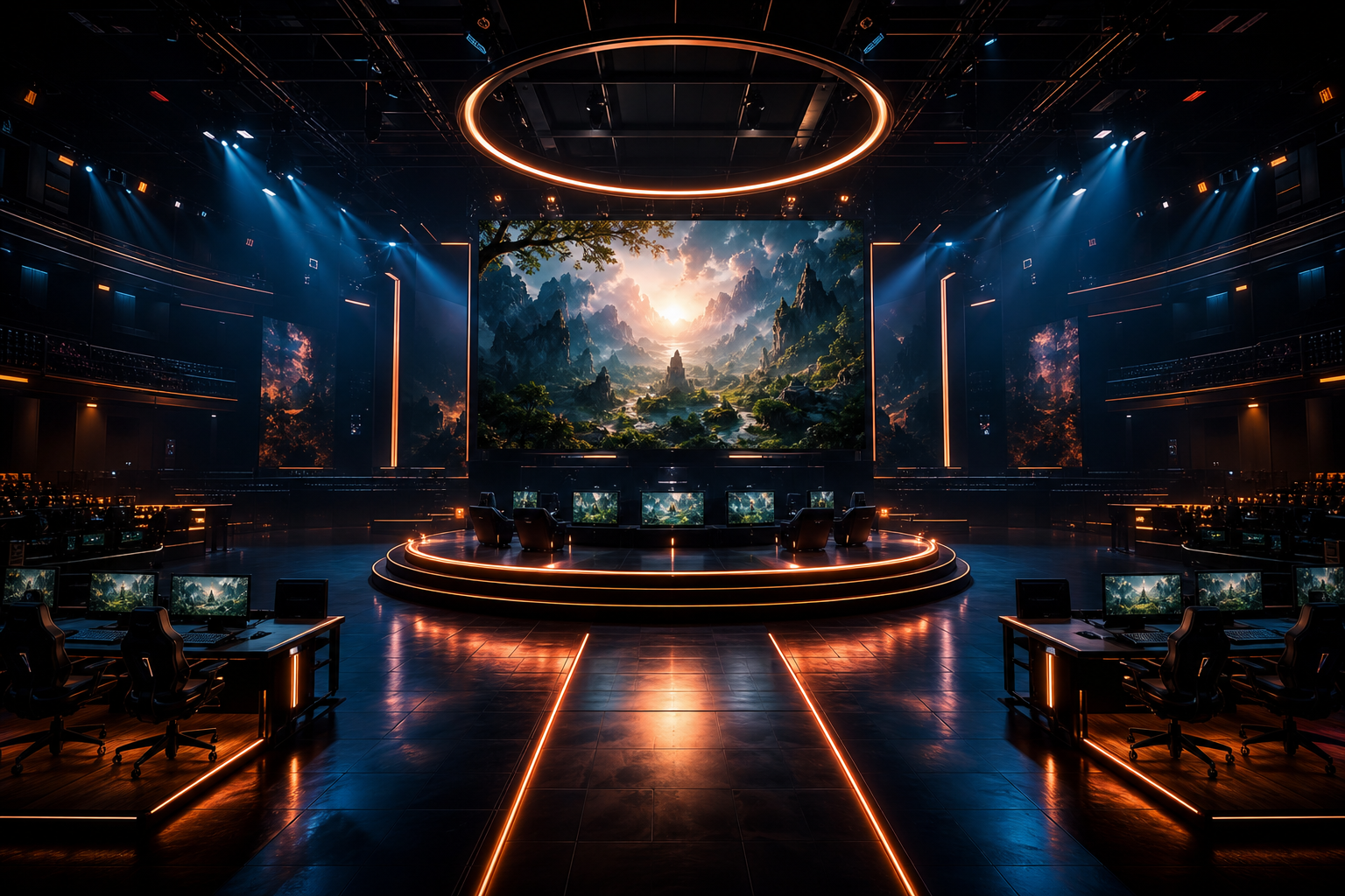 Esports Stage With Dramatic Lighting Gaming Wallpaper  6 4K