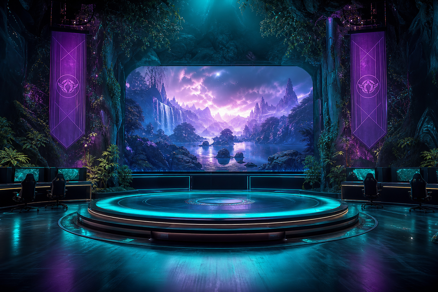 Esports Stage With Dramatic Lighting Gaming Wallpaper  6 4K