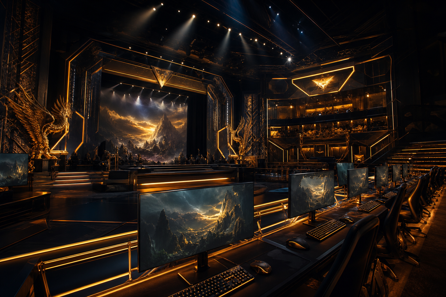 Esports Stage With Dramatic Lighting Gaming Wallpaper  6 4K