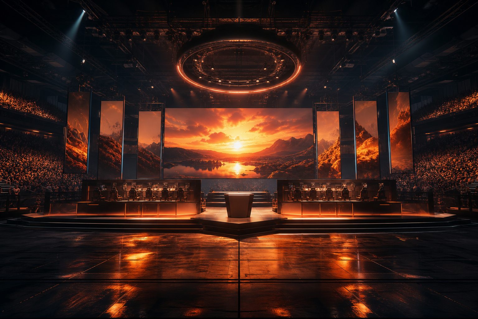 Esports Stage With Dramatic Lighting Gaming Wallpaper  6 4K