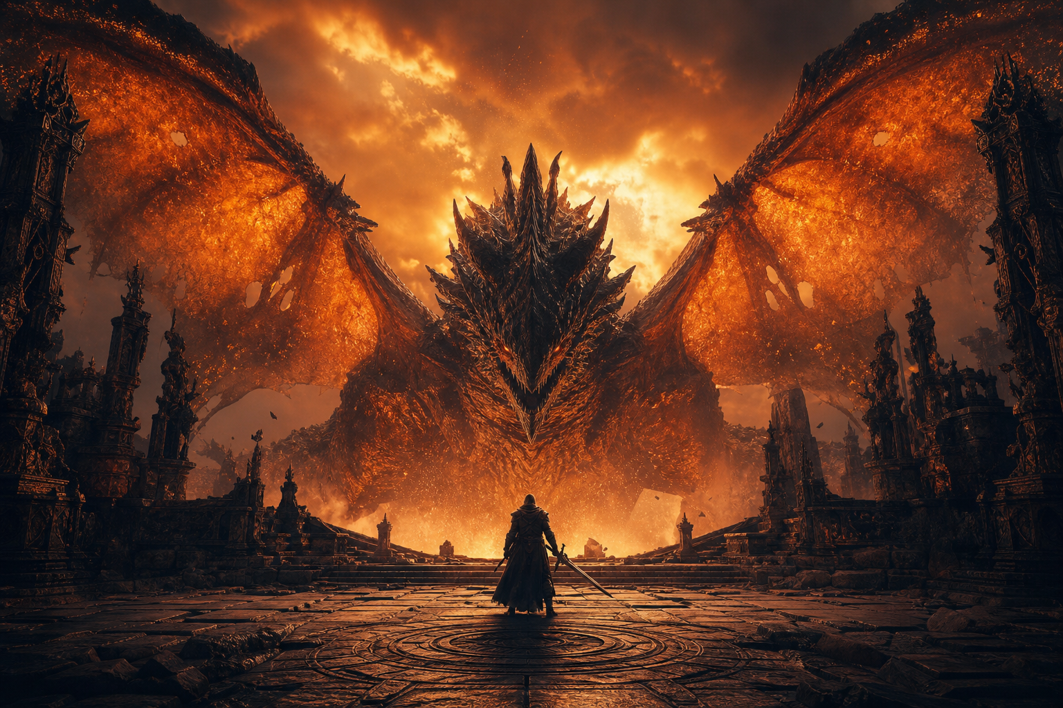 Fantasy Dragon Boss Battle Scene Gaming Wallpaper  15 4K