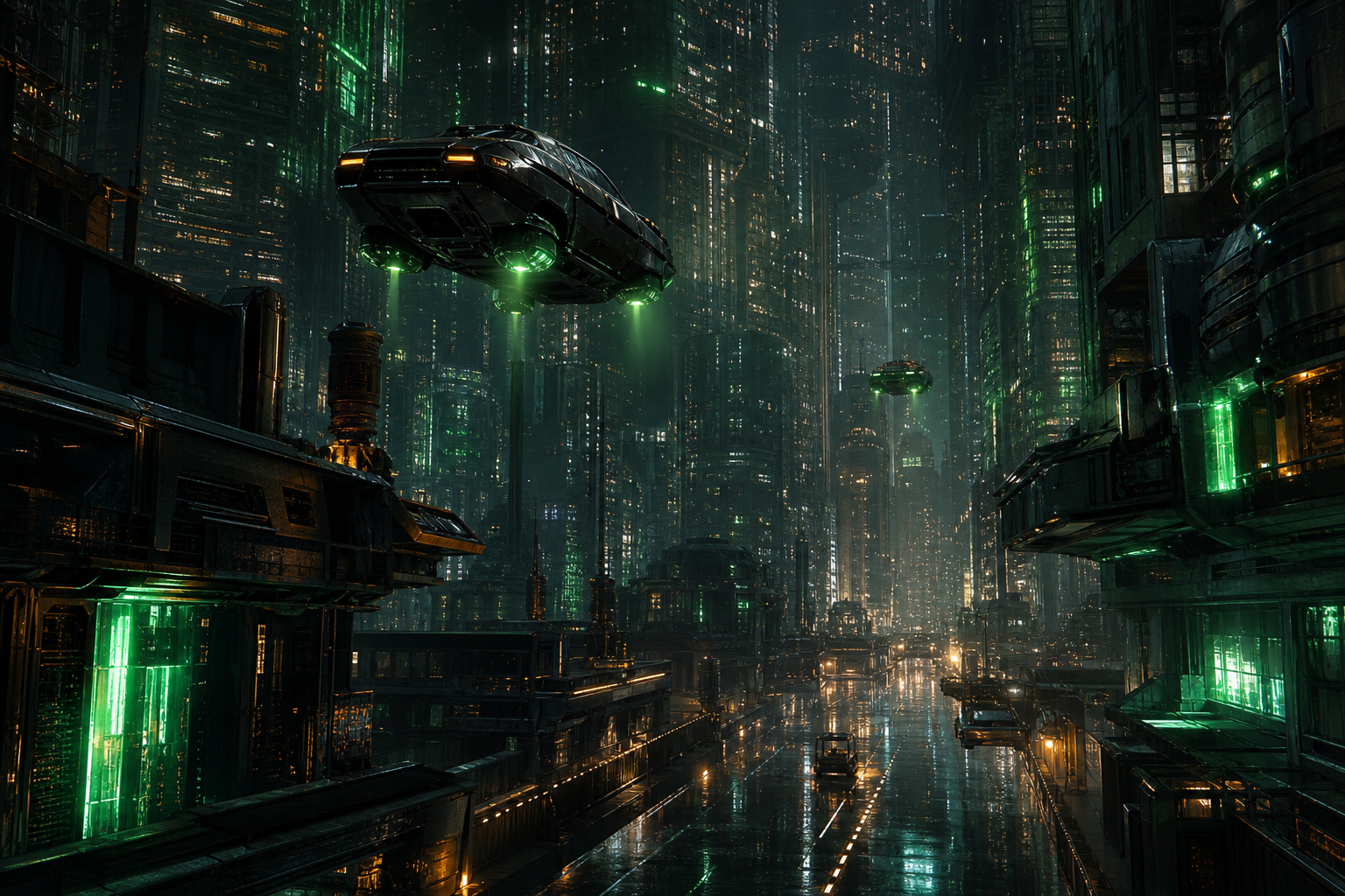 Flying Cars Above Neon Downtown Cyberpunk Wallpaper  13 4K
