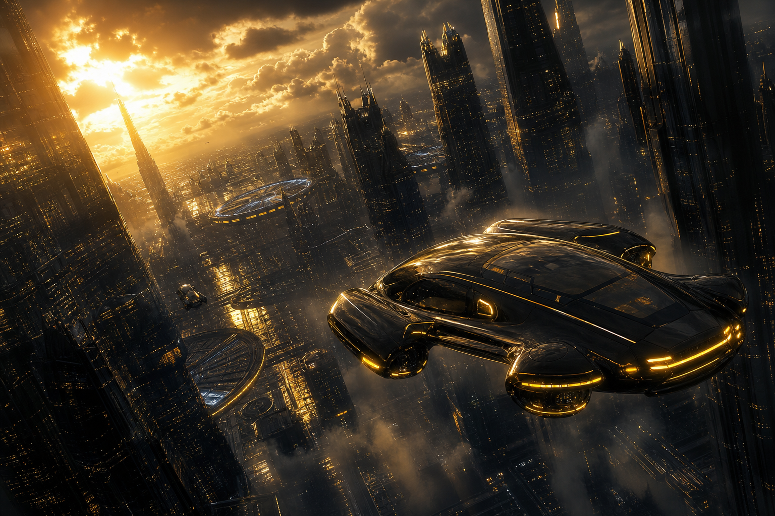 Flying Cars Above Neon Downtown Cyberpunk Wallpaper  13 4K