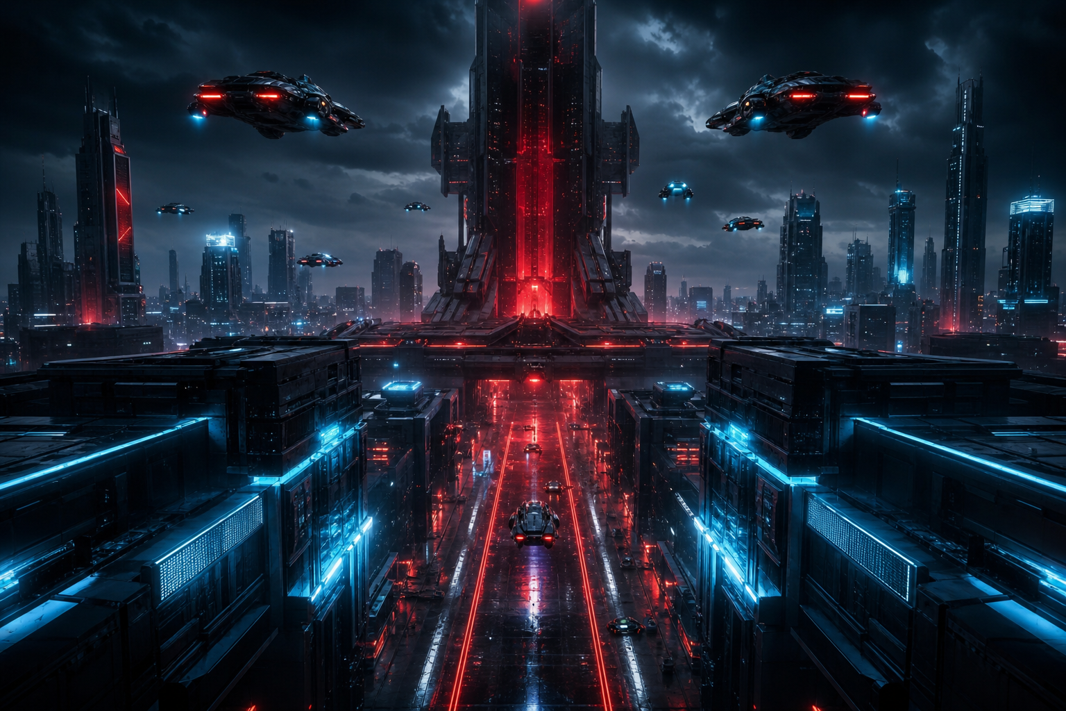 Flying Cars Above Neon Downtown Cyberpunk Wallpaper  13 4K