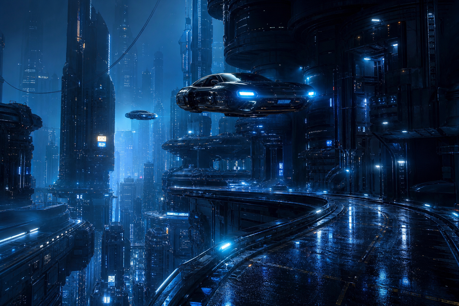 Flying Cars Above Neon Downtown Cyberpunk Wallpaper  13 4K