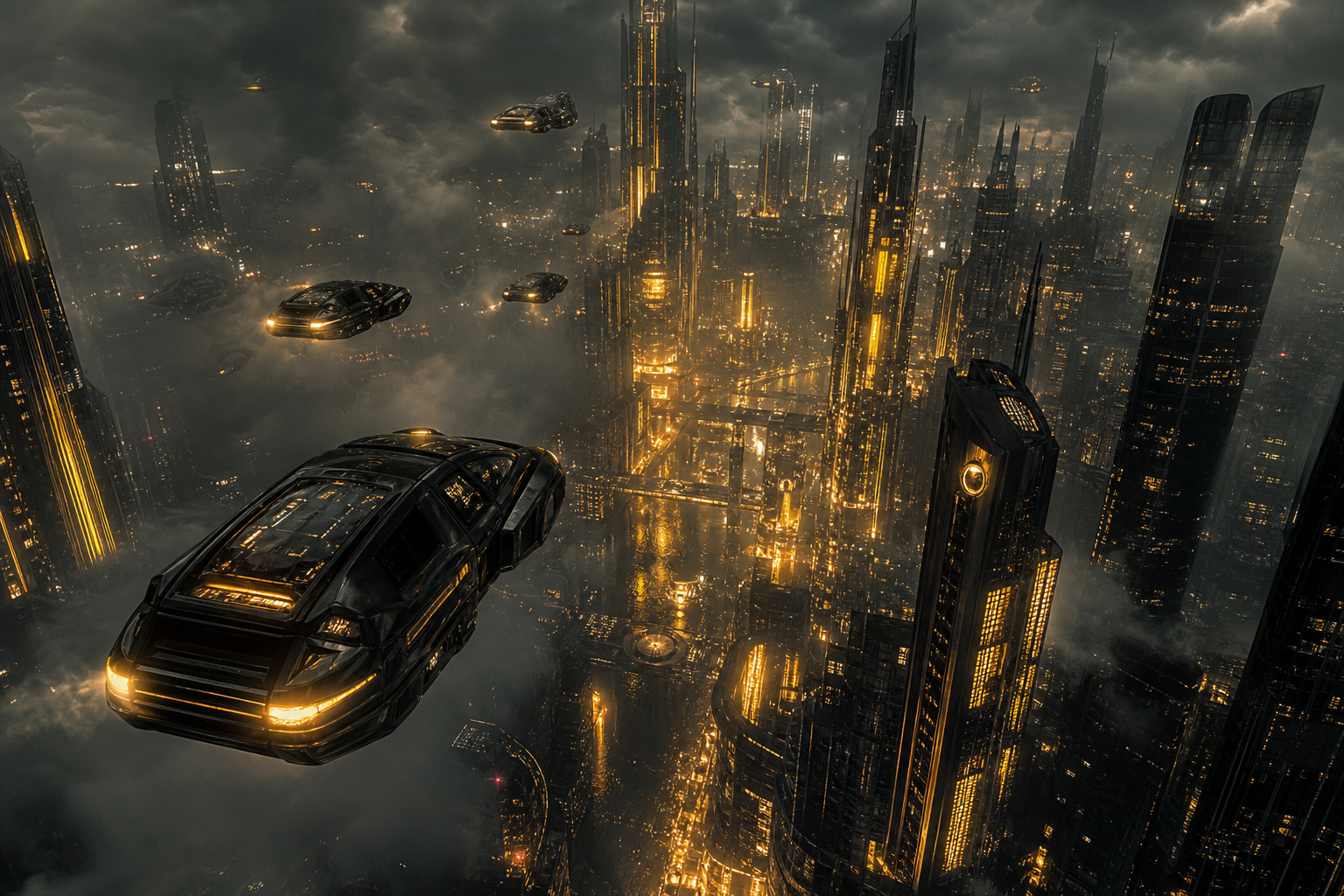 Flying Cars Above Neon Downtown Cyberpunk Wallpaper  13 4K