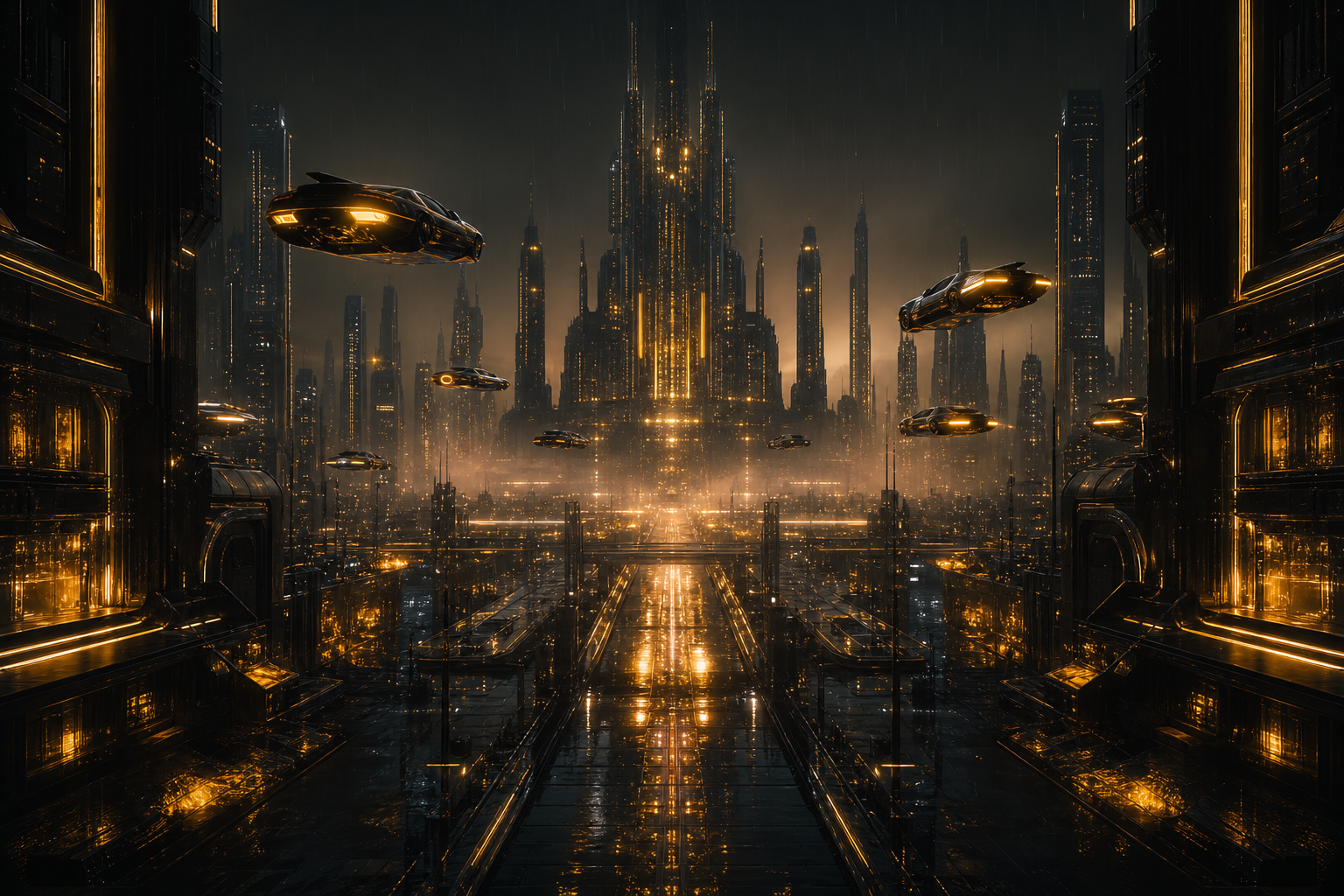 Flying Cars Above Neon Downtown Cyberpunk Wallpaper  13 4K