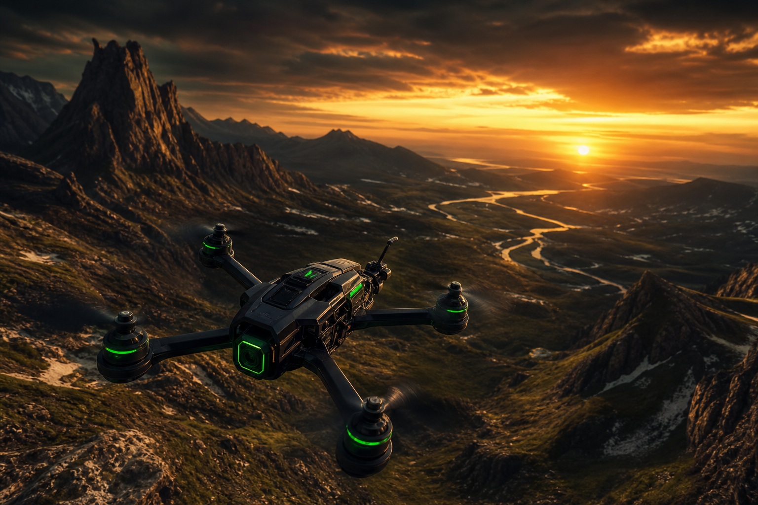Fpv Drone Flying Above Mountains At Sunset Drone Wallpaper  1 4K