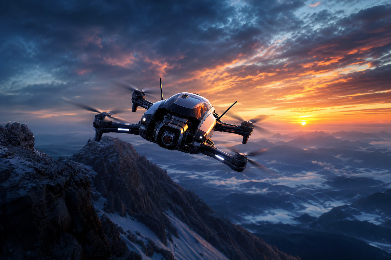 Fpv Drone Flying Above Mountains At Sunset Drone Wallpaper  1 4K