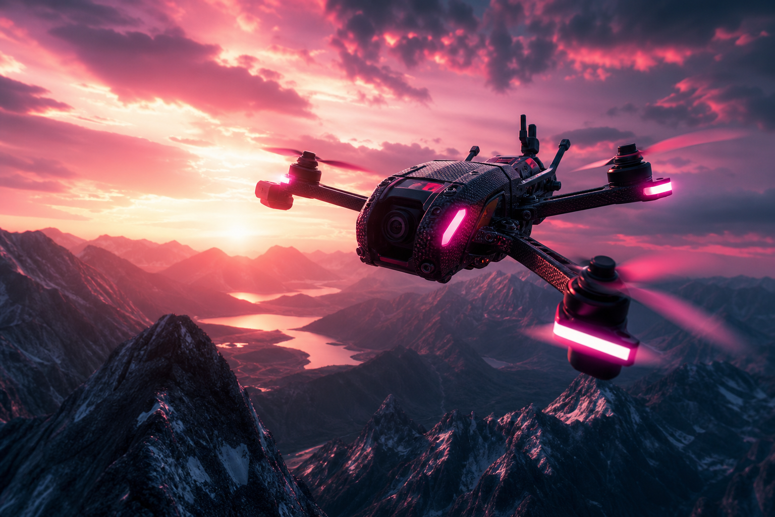 Fpv Drone Flying Above Mountains At Sunset Drone Wallpaper  1 4K