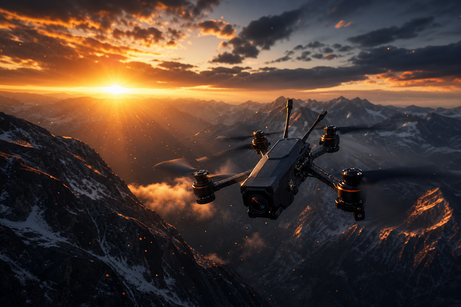 Fpv Drone Flying Above Mountains At Sunset Drone Wallpaper  1 4K