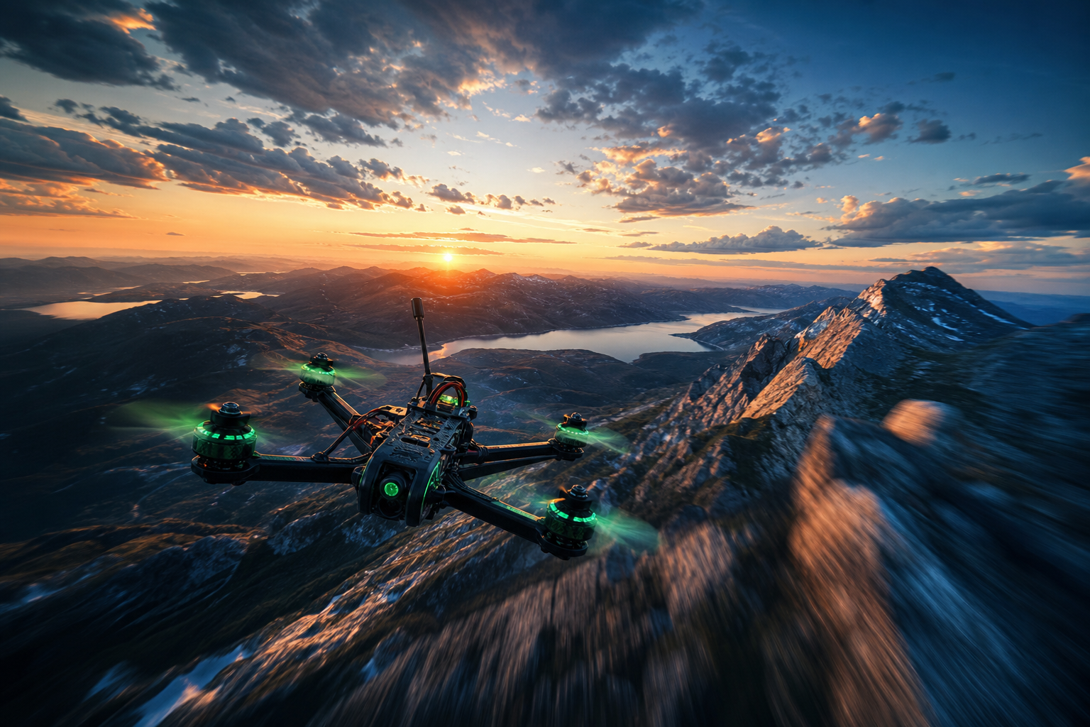 Fpv Drone Flying Above Mountains At Sunset Drone Wallpaper  1 4K