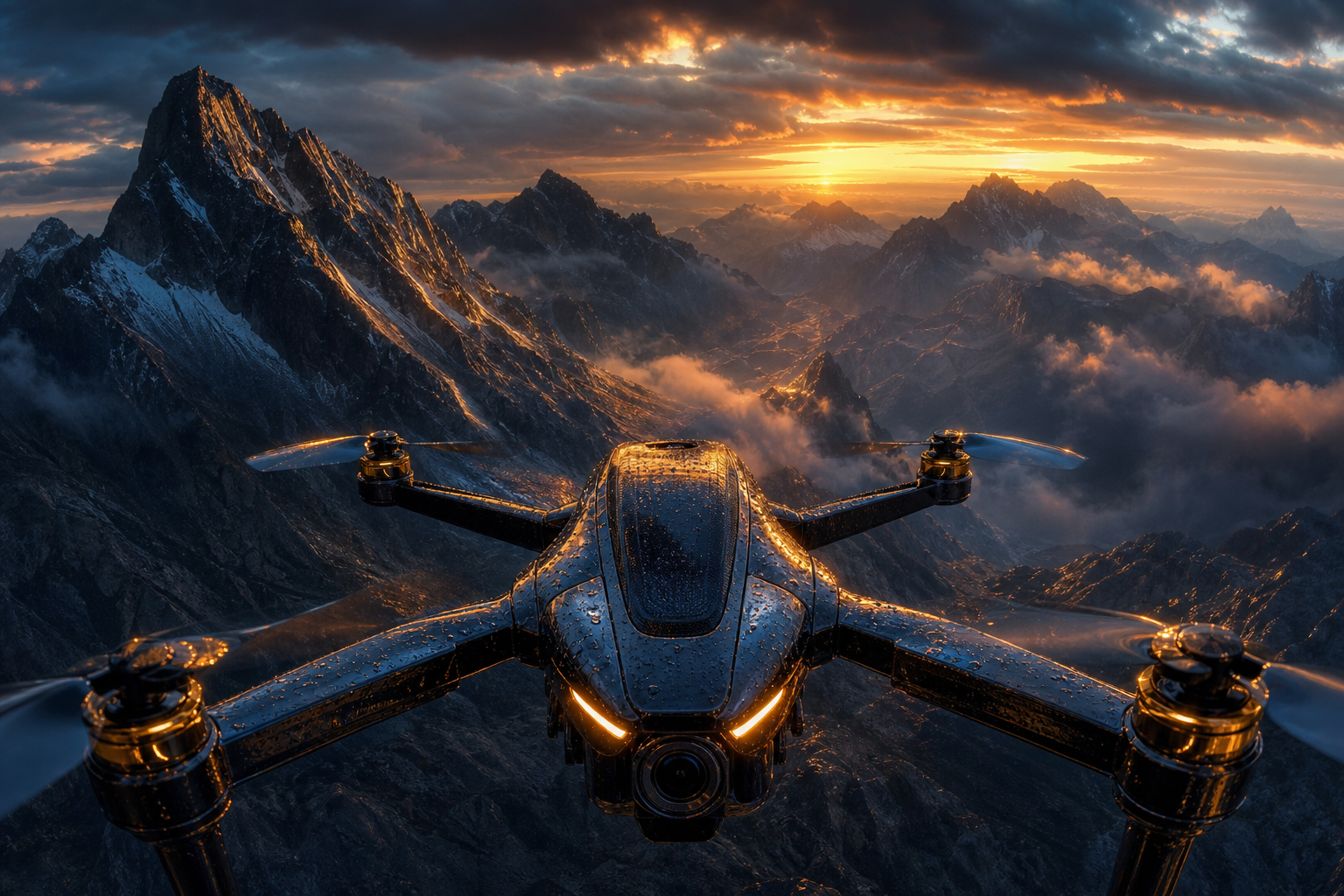 Fpv Drone Flying Above Mountains At Sunset Drone Wallpaper  1 4K