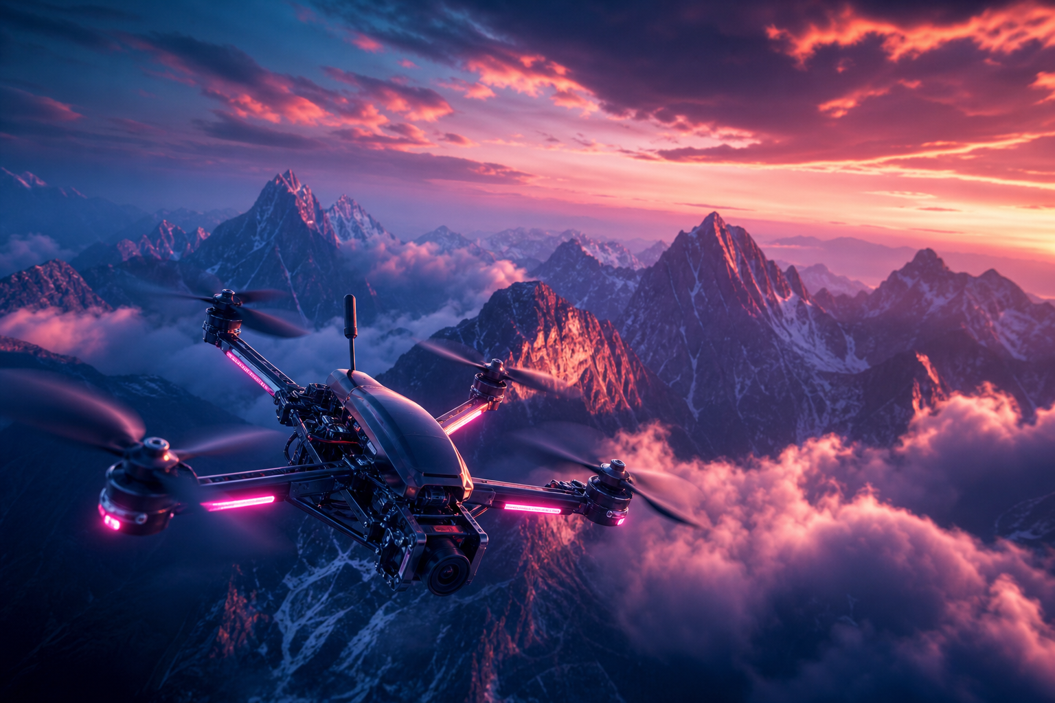 Fpv Drone Flying Above Mountains At Sunset Drone Wallpaper  1 4K