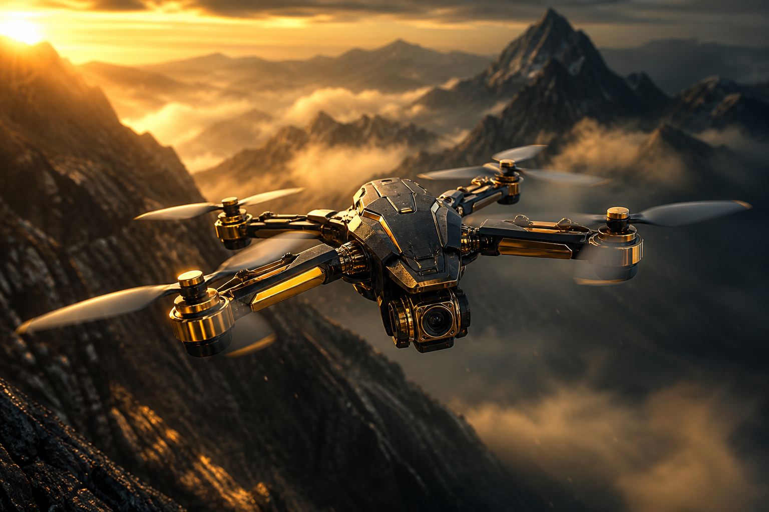 Fpv Drone Flying Above Mountains At Sunset Drone Wallpaper  1 4K