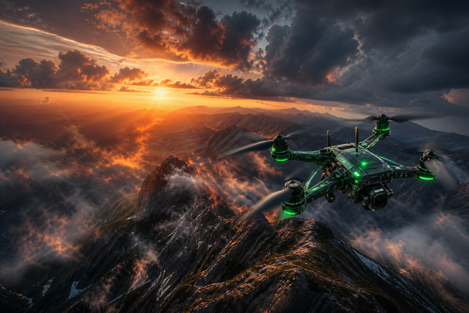 Fpv Drone Flying Above Mountains At Sunset Drone Wallpaper  1 4K