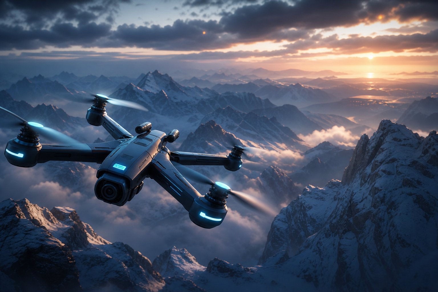 Fpv Drone Flying Above Mountains At Sunset Drone Wallpaper  1 4K