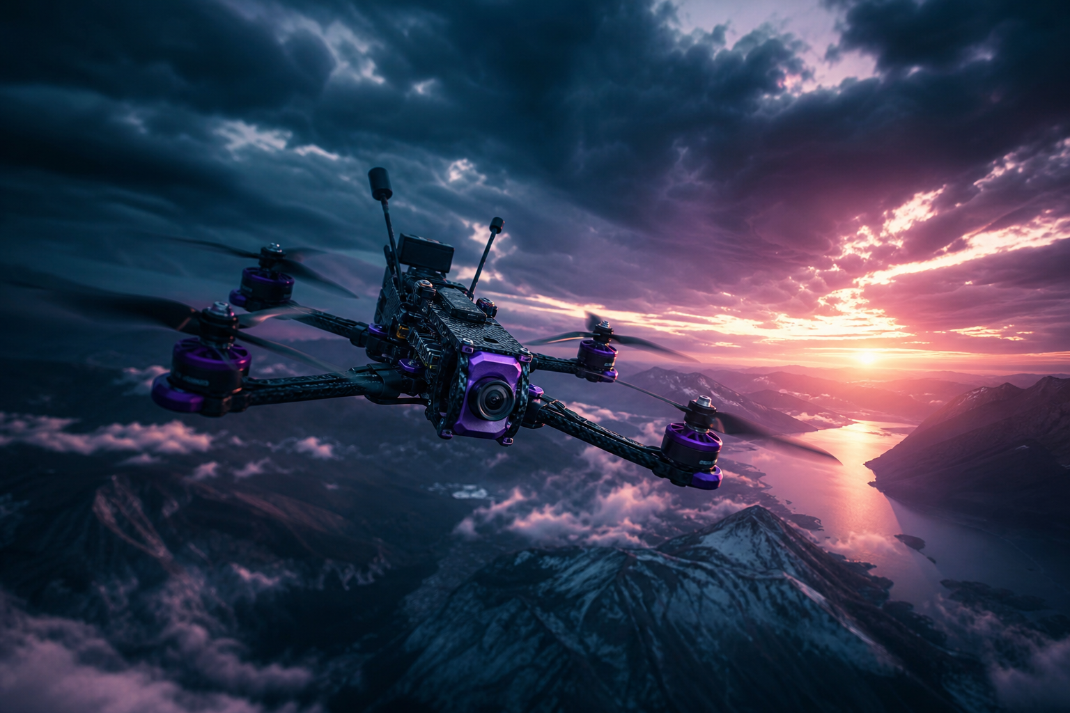 Fpv Drone Flying Above Mountains At Sunset Drone Wallpaper  1 4K