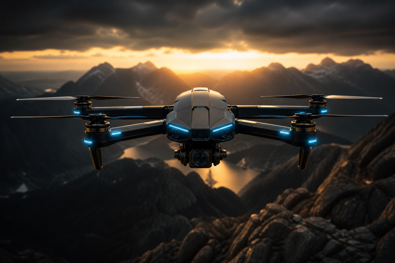 Fpv Drone Flying Above Mountains At Sunset Drone Wallpaper  1 4K