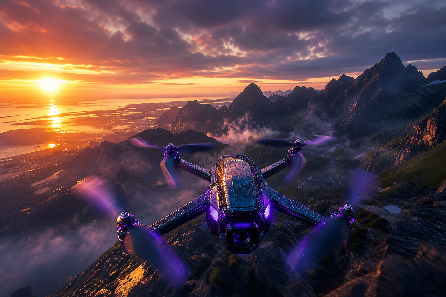 Fpv Drone Flying Above Mountains At Sunset Drone Wallpaper  1 4K