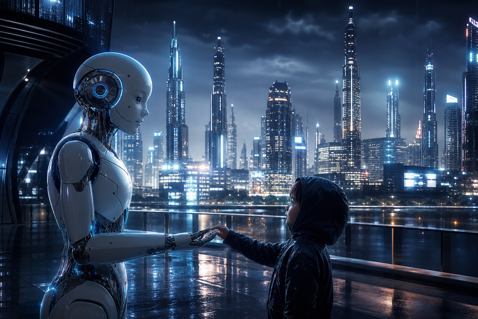 Friendly Humanoid Robot In Futuristic City Robots Wallpaper  1 4K