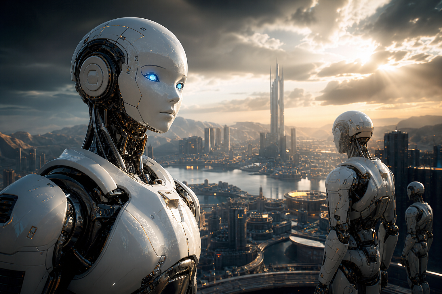 Friendly Humanoid Robot In Futuristic City Robots Wallpaper  1 4K