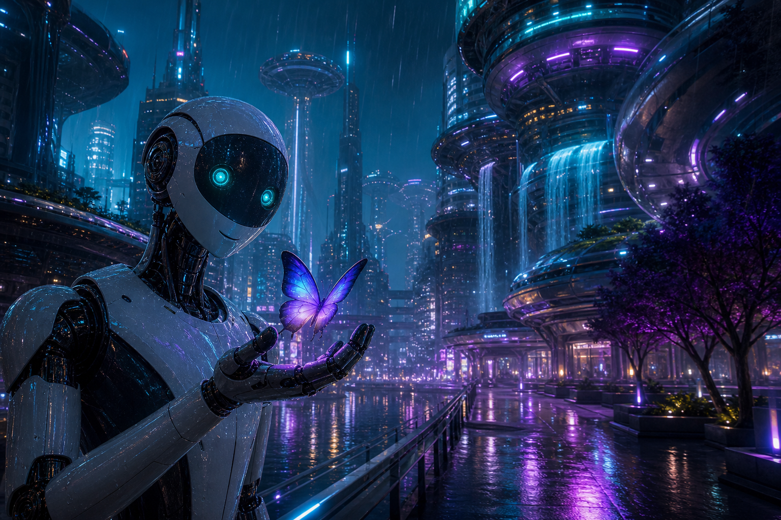 Friendly Humanoid Robot In Futuristic City Robots Wallpaper  1 4K