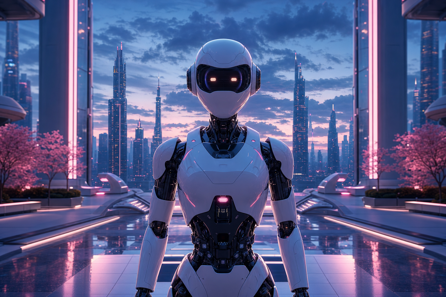 Friendly Humanoid Robot In Futuristic City Robots Wallpaper  1 4K