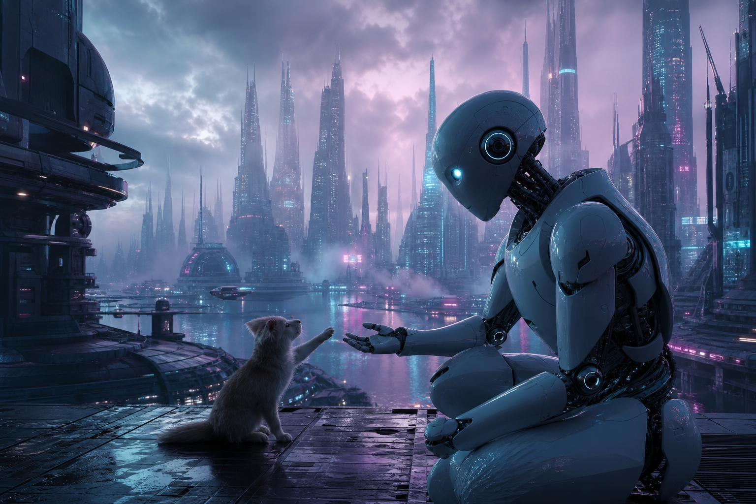 Friendly Humanoid Robot In Futuristic City Robots Wallpaper  1 4K