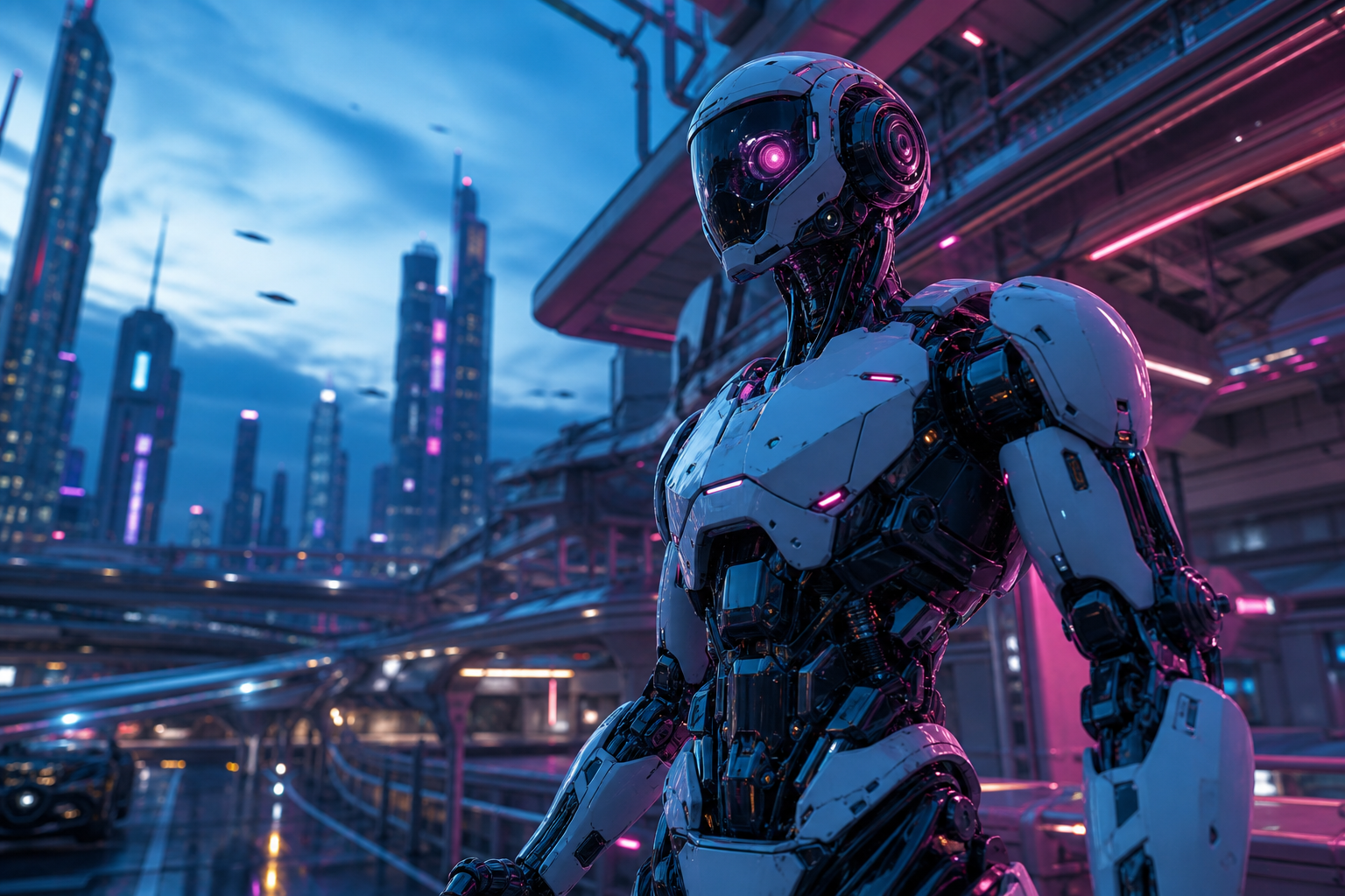 Friendly Humanoid Robot In Futuristic City Robots Wallpaper  1 4K