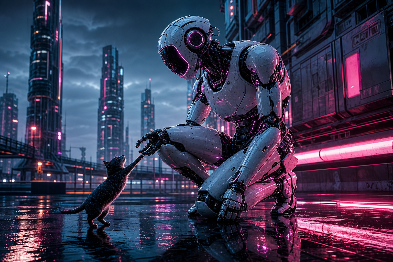 Friendly Humanoid Robot In Futuristic City Robots Wallpaper  1 4K