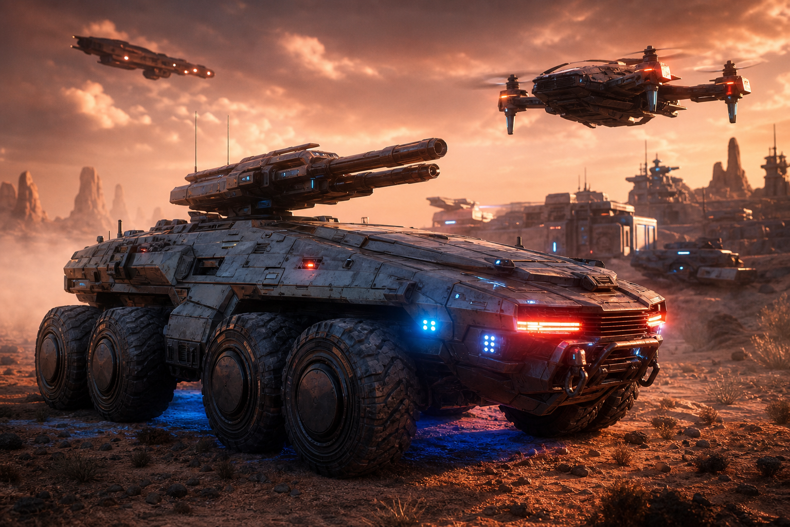 Futuristic Armored Vehicle In Desert Military Wallpaper  1 4K