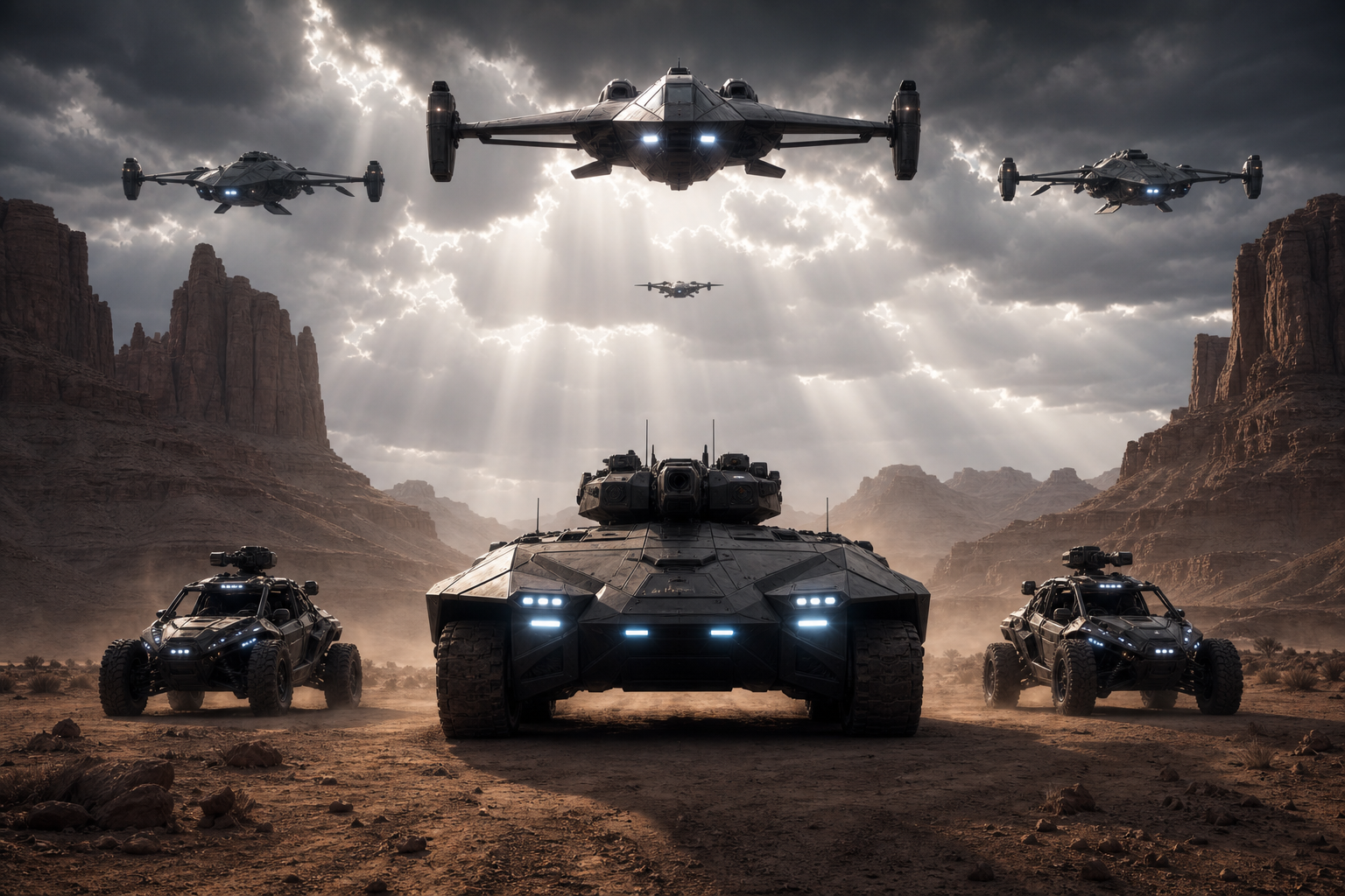 Futuristic Armored Vehicle In Desert Military Wallpaper  1 4K