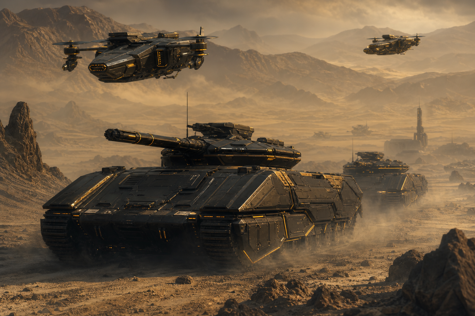 Futuristic Armored Vehicle In Desert Military Wallpaper  1 4K