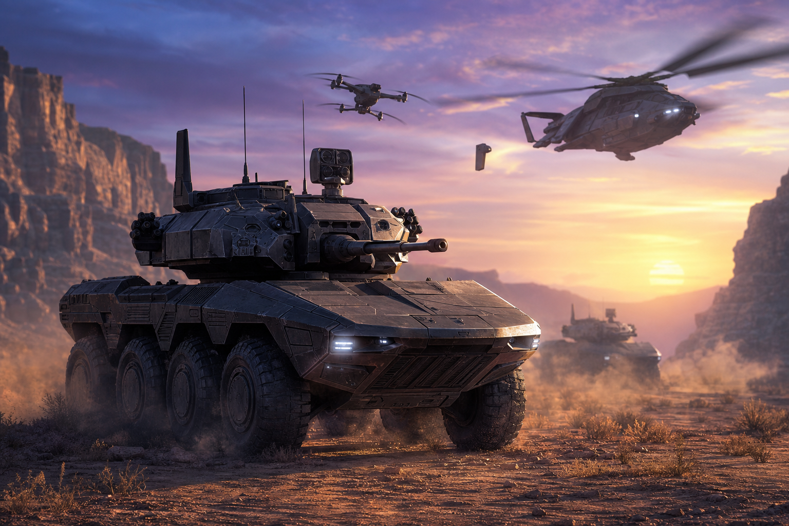 Futuristic Armored Vehicle In Desert Military Wallpaper  1 4K