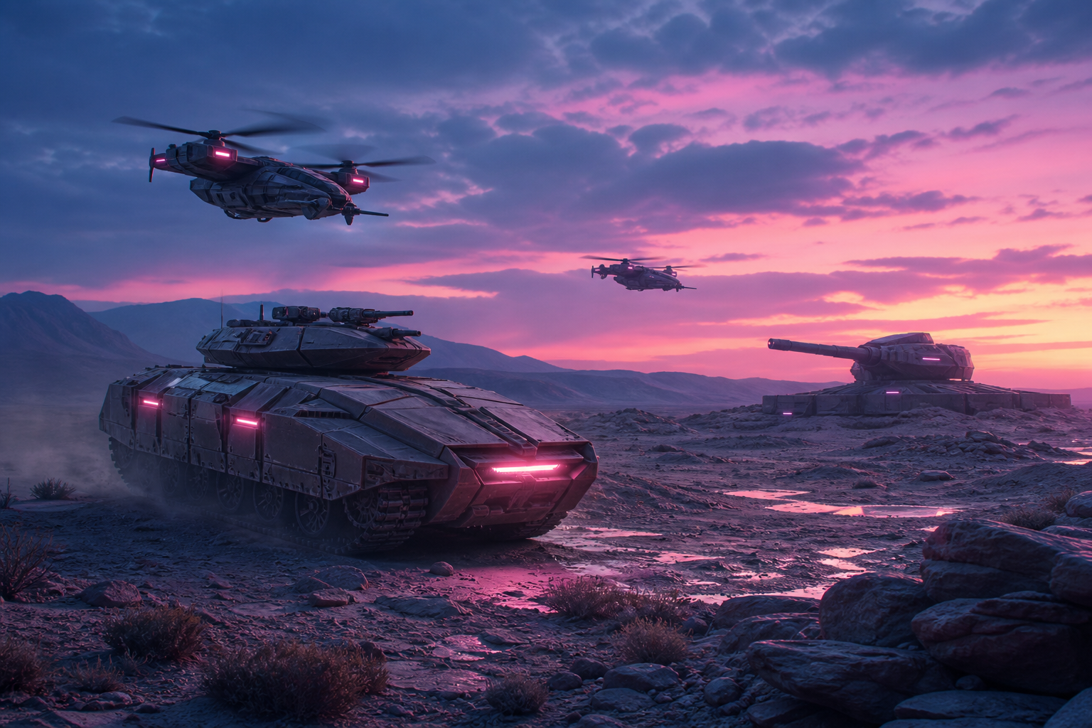 Futuristic Armored Vehicle In Desert Military Wallpaper  1 4K