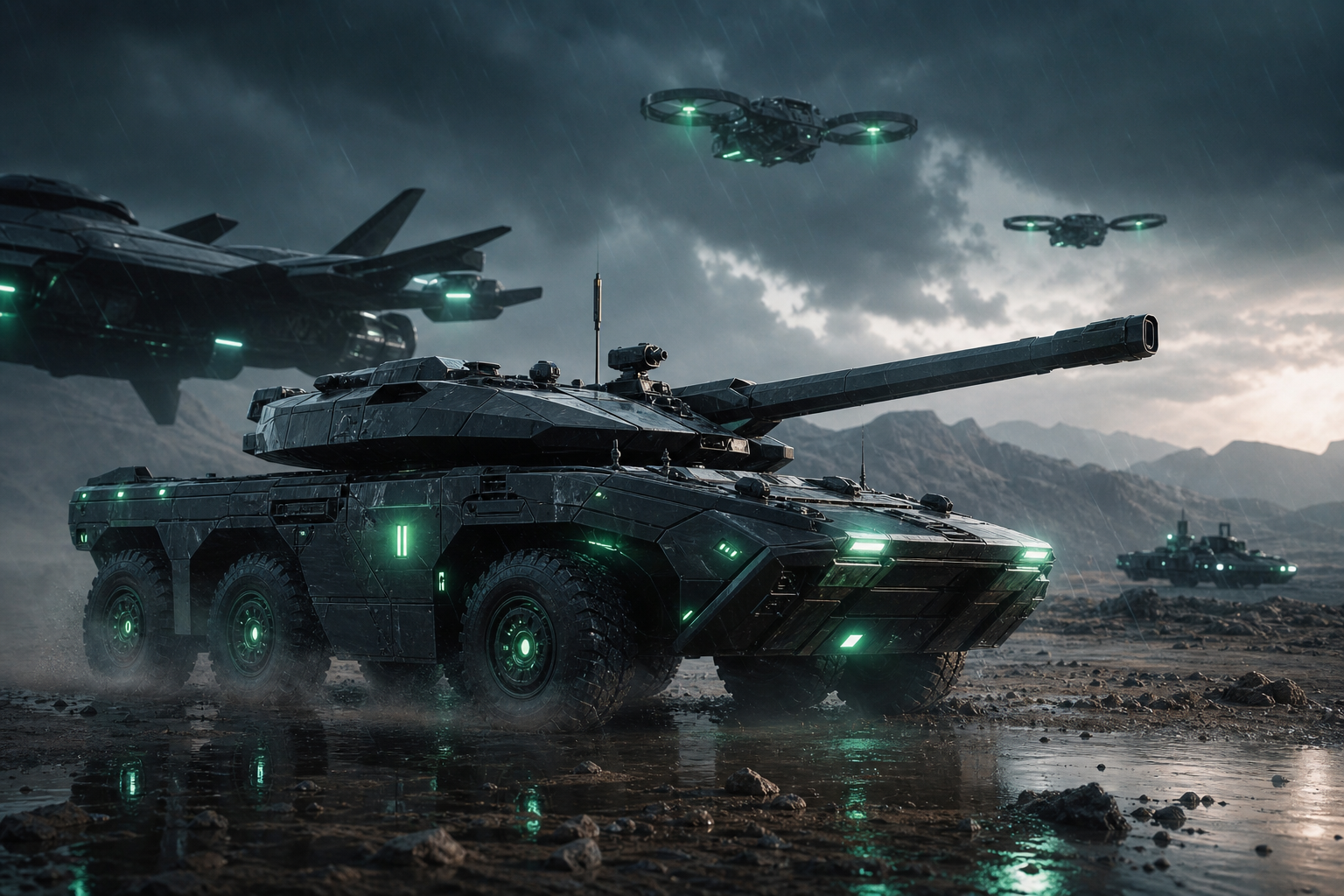 Futuristic Armored Vehicle In Desert Military Wallpaper  1 4K