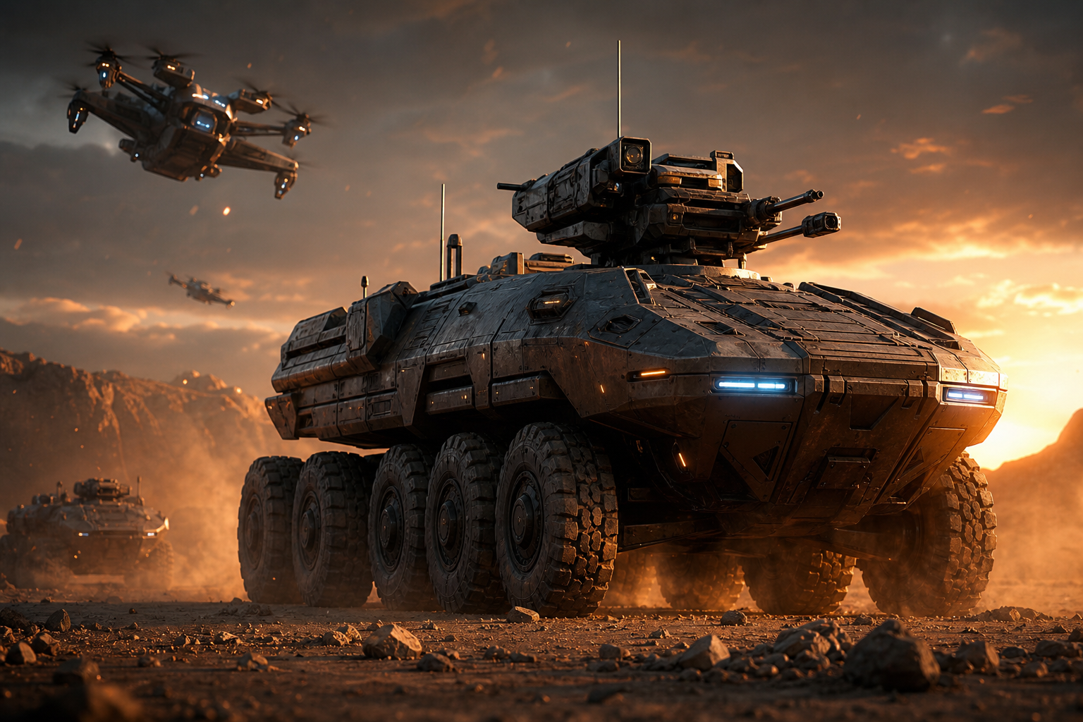 Futuristic Armored Vehicle In Desert Military Wallpaper  1 4K