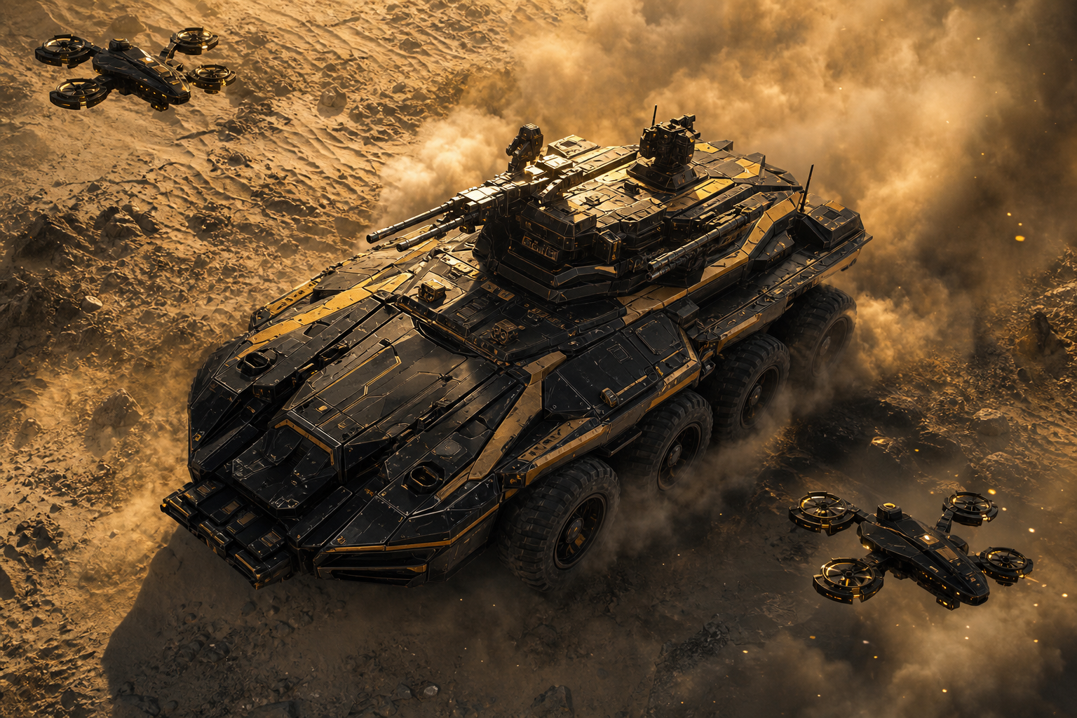 Futuristic Armored Vehicle In Desert Military Wallpaper  1 4K